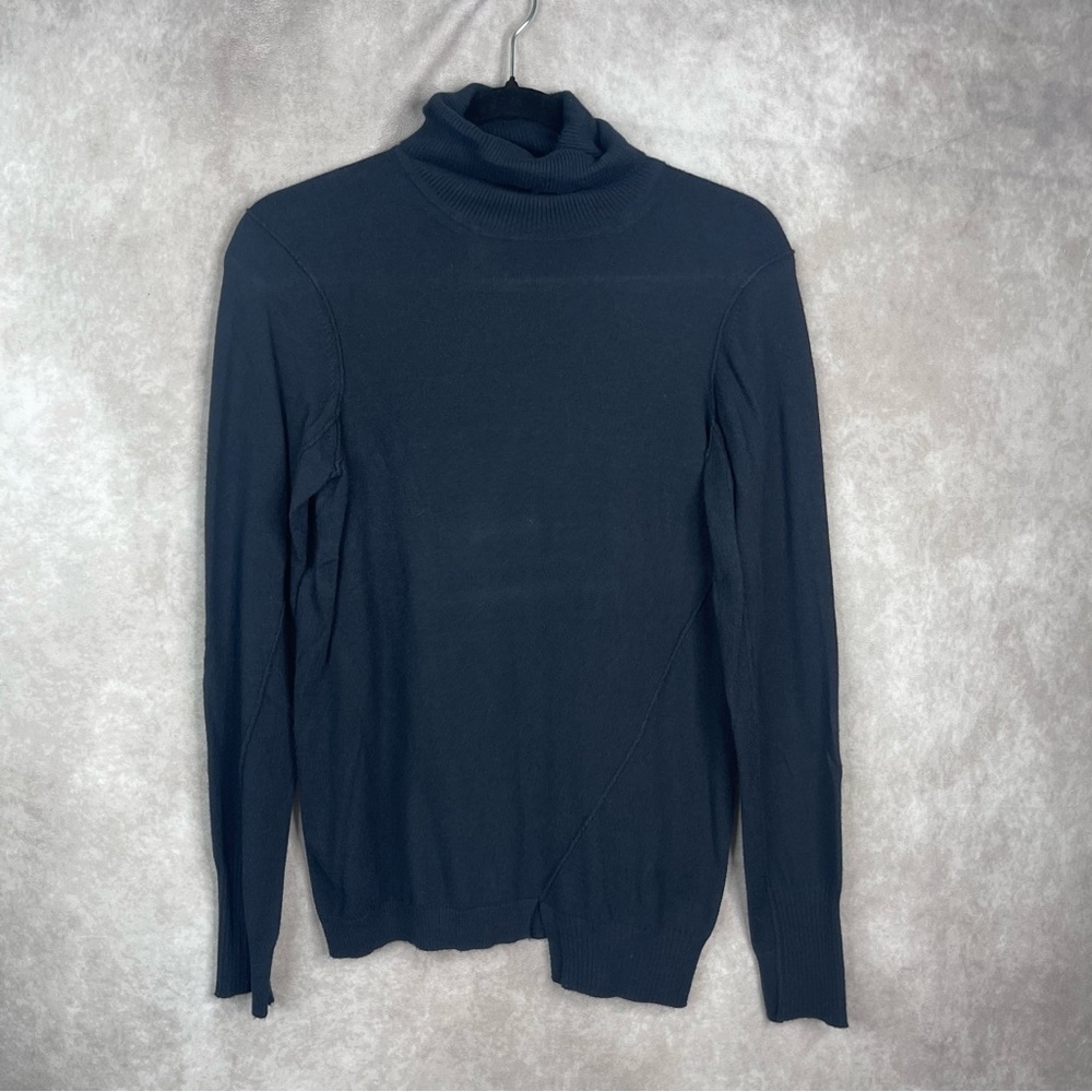 Brochu Walker Asymmetrical Knit Cashmere Blend Turtleneck Sweater‎ In Blue Sz M